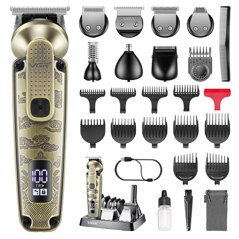 VGR 095 Beard Trimmer for Men, 7 in 1 Waterproof Cordless Hair Trimmer and Trimmer, Electric Shavers with T-Blade, Grooming Kit for Nose Body Ear Mustache