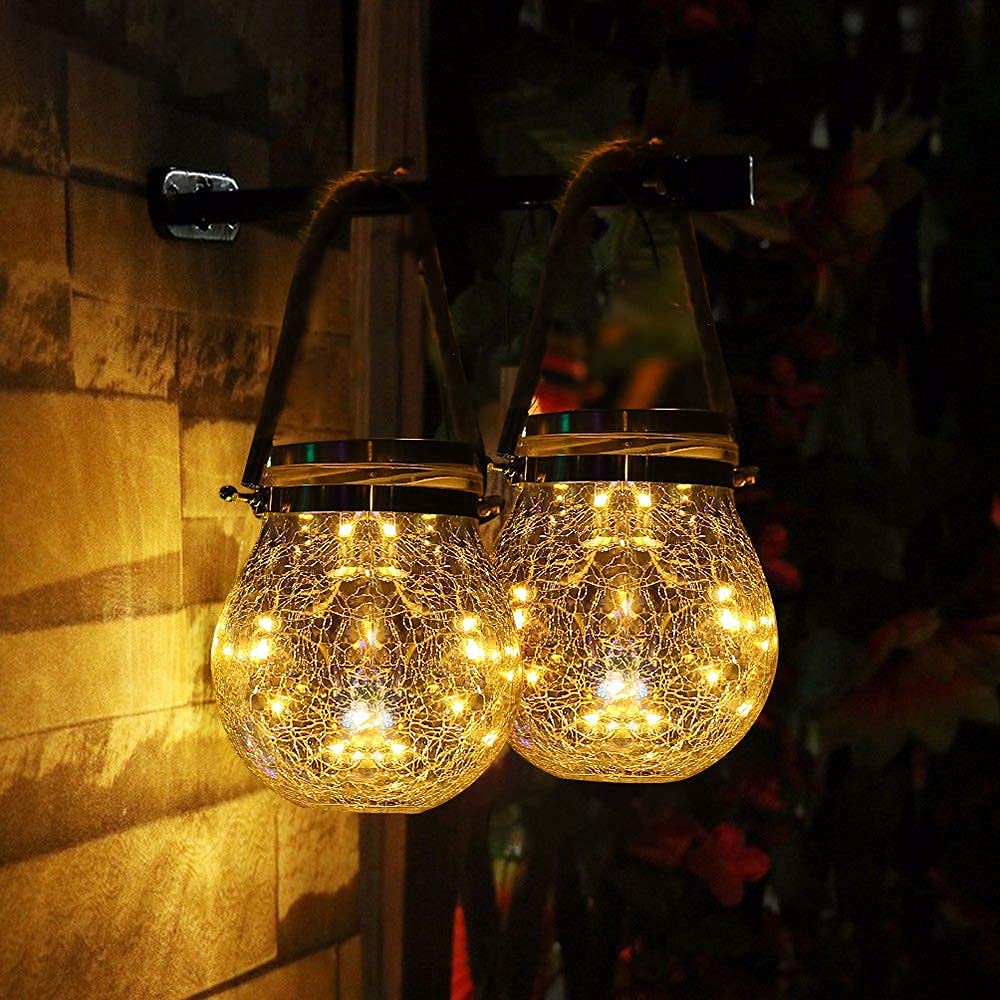 Solar Lantern, 30 LED Hanging Glass Jar Solar Lights Outdoor Waterproof Glass Lantern Table Lamps Great Outdoor Lawn Décor for Patio Garden, Yard and Lawn. Warm White Light （2 Pack）