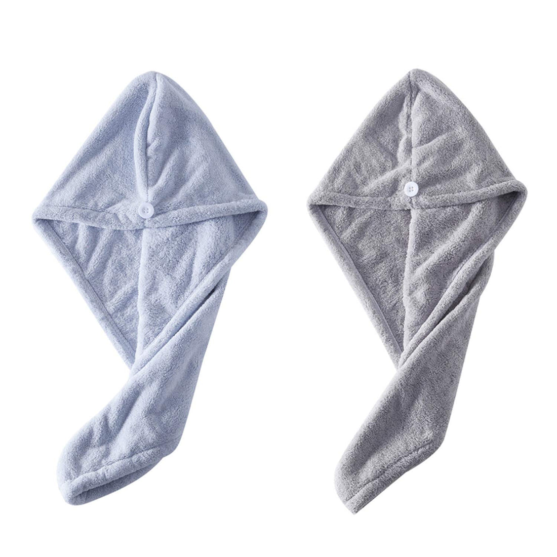 2 Pack Hair Drying Towel Turban Twist for Long Hair Wrap Towels, Quick Magic Drying Absorbent Cap for Women and Girls (Gray+Blue)