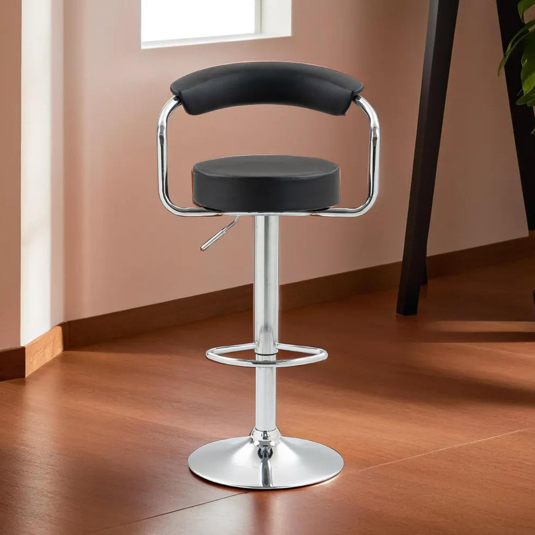 SAVYA HOME Bar Stool | Revolving Stool for Kitchen | Height Adjustable 360 Swivel Design | High Chair for Adults Suitable for Cafeteria Dining Office Shops | Black