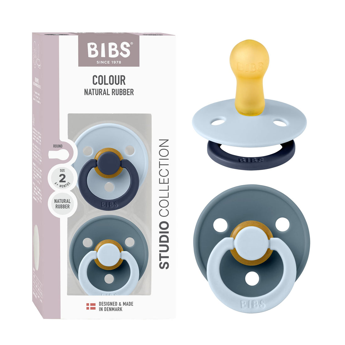 Bibs Pacifier Studio Colour 2 Pack Fusion Latex Size 2 Baby Blue Petrol Mix