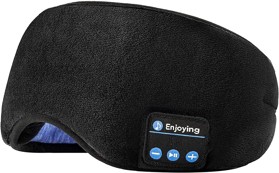 Wireless Bluetooth Sleeping Eye Mask with Built-in Speakers, Black, Polyester Blend, Sleep Mask with Headphones, Hook and Loop Closure
