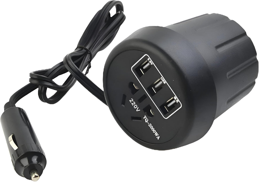 Vehicle Charger - Compact 150W Power Adapter with Coffee Design, 220V AC, Three USB Ports Fast Charging for 12V and 24V Cars