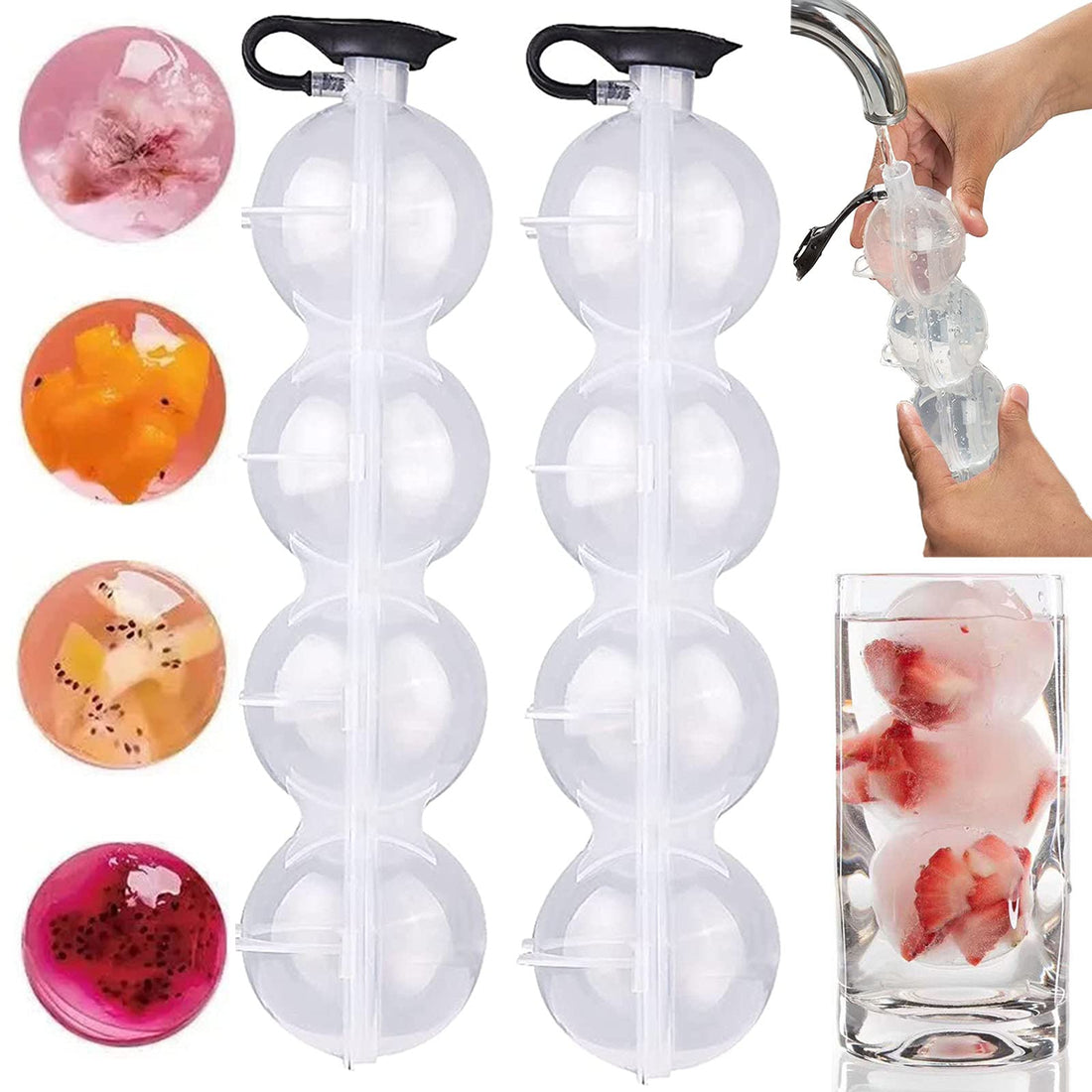 Whiskey Ice Ball Maker Mold 2PCS, 4-Hole Round Ice Cube Mold, Large Tray Whiskey DIY Hockey Mold, Keep Drinks Chill and Leak-free, for Holiday Parties Festive Carnival