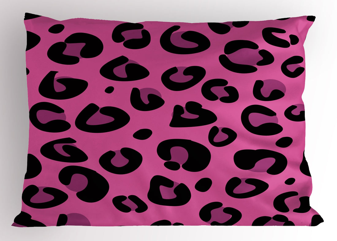 Ambesonne Hot Pink Pillow Sham, Leopard Animal Skin Pattern in Abstract Style Wild Savannah Jungle Theme, Decorative Standard Size Printed Pillowcase, 30" X 20", Fuchsia Black
