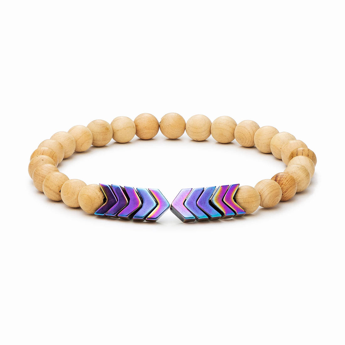 Sacred Arrow Wood (Rainbow Aura) - Essential Oil Diffuser Bracelet () - Aromatherapy, Meditation, Crystals and Healing Stones, Stress Relief, Chakra, Handmade