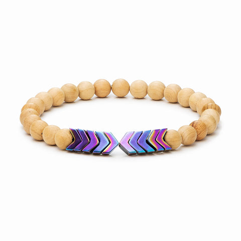 Sacred Arrow Wood (Rainbow Aura) - Essential Oil Diffuser Bracelet () - Aromatherapy, Meditation, Crystals and Healing Stones, Stress Relief, Chakra, Handmade