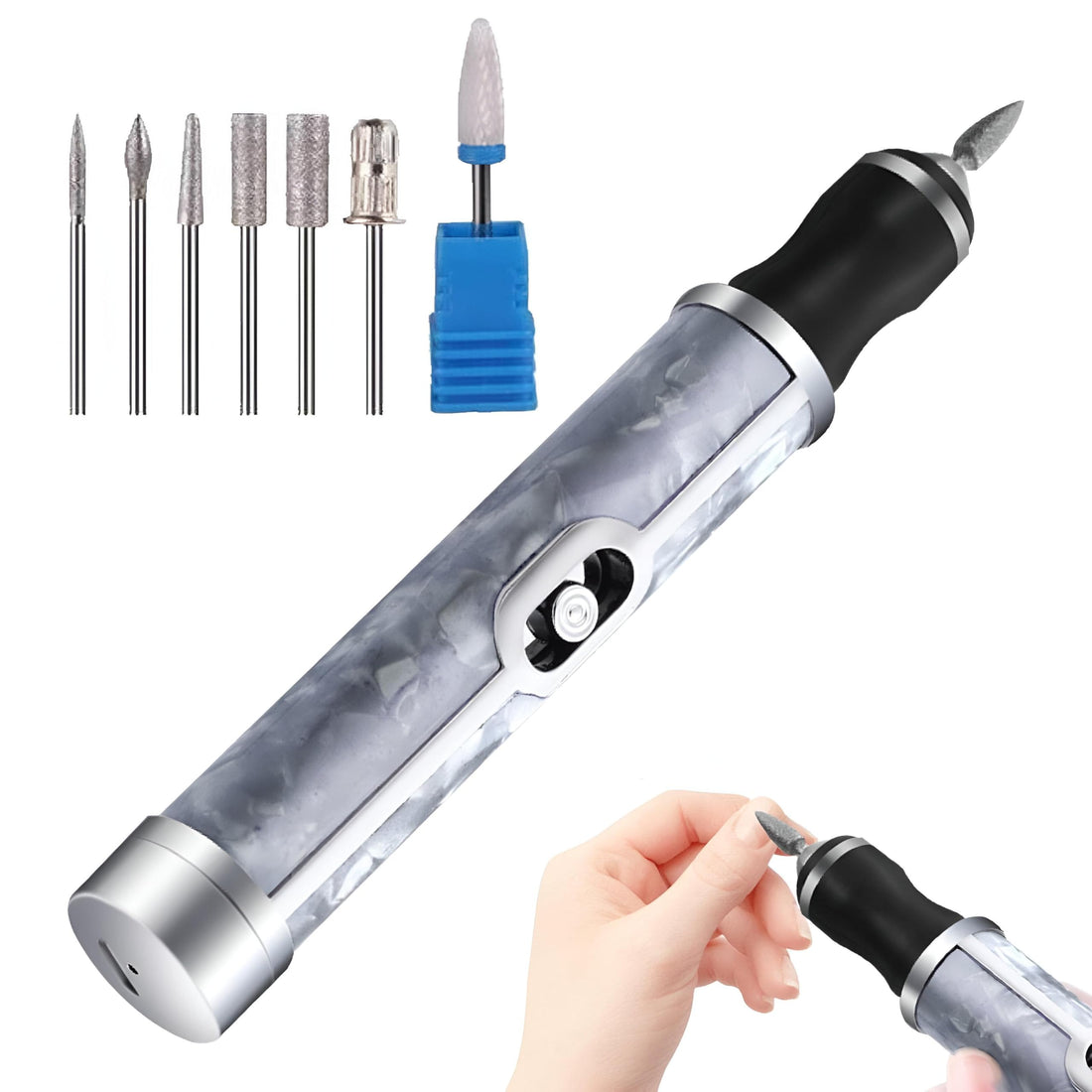 Human Nail File, Electric Nail Drill Machine Set Nail File Machine, 4 Speed Cordless Nail Removal Tools for Shaping and Polishing