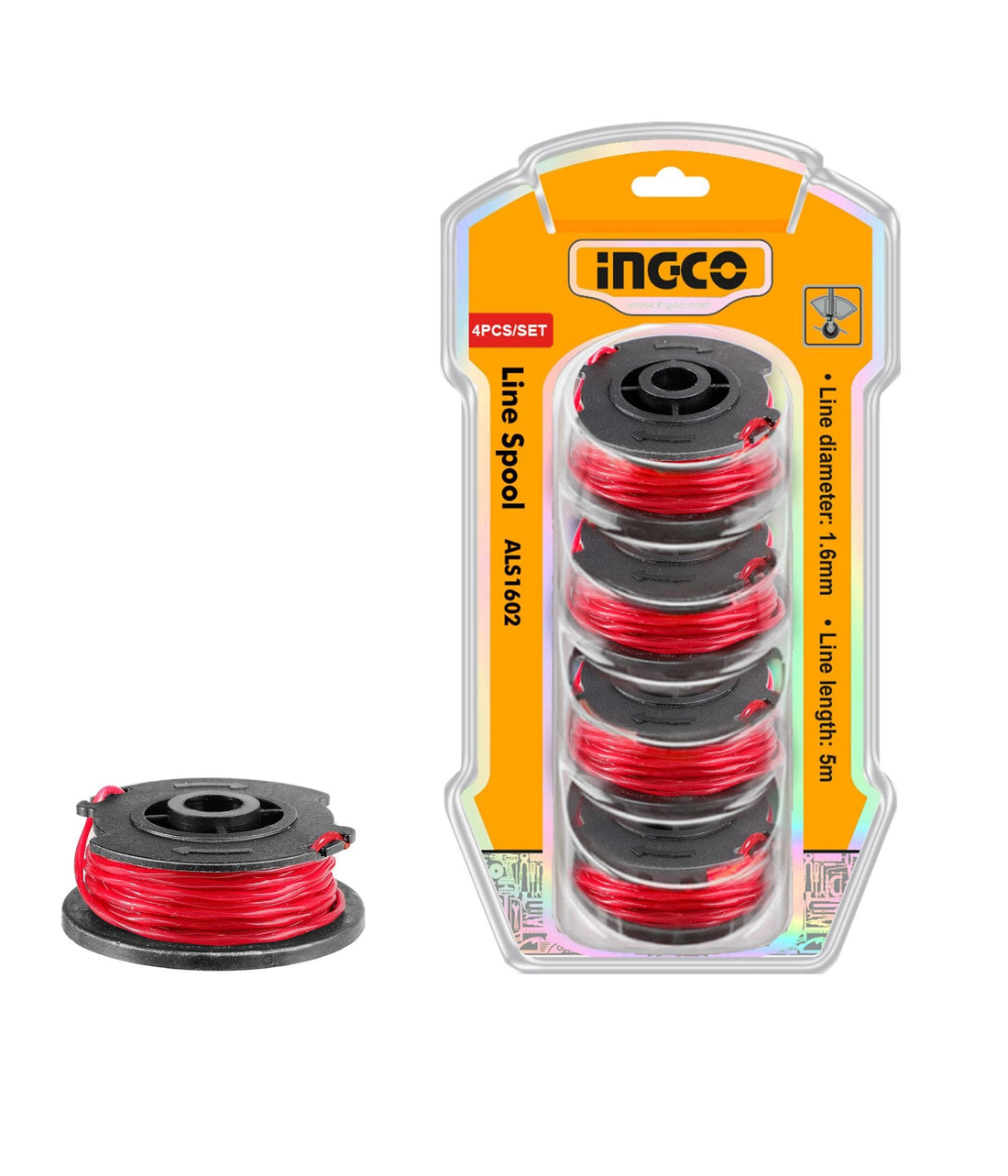 INGCO 4pcs Set Line Spool Replacement For Cordless Grass Trimmer, Twist String Line (Line Diameter 1.6mm x 5meter Length) - Model: ALS1602