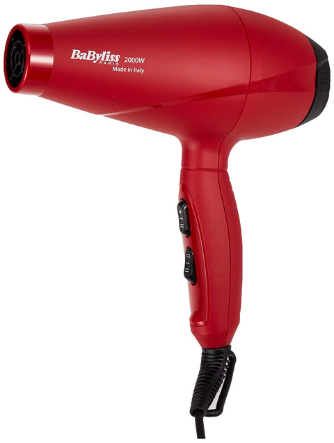 Babyliss 6604RPSDE Professional AC Motor Hair Dryer With Smooth Pro 1 Nozzle & Curl Enhancing Diffuser, 2 Heat & 2 Speed Settings with Cool Shot, 2000 Watts, Made in Italy, Red – Ref. 6604RPE