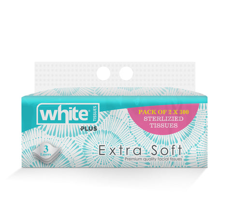 White Extra Soft Flexi Facial Tissues - 300 Tissues; 3Ply, Pack of 2 | Perfect for Allergies & Cold & Flu