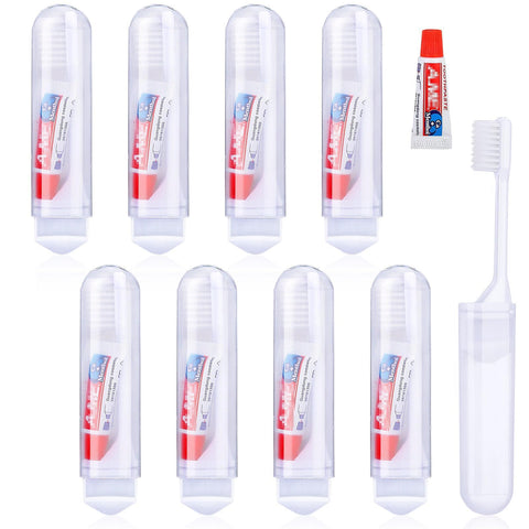 8 Pieces Small Travel Toothbrush Set and Paste Soft Folding Portable Brush for Camping - Business Trips, Camping & Outdoor Activities Manual White