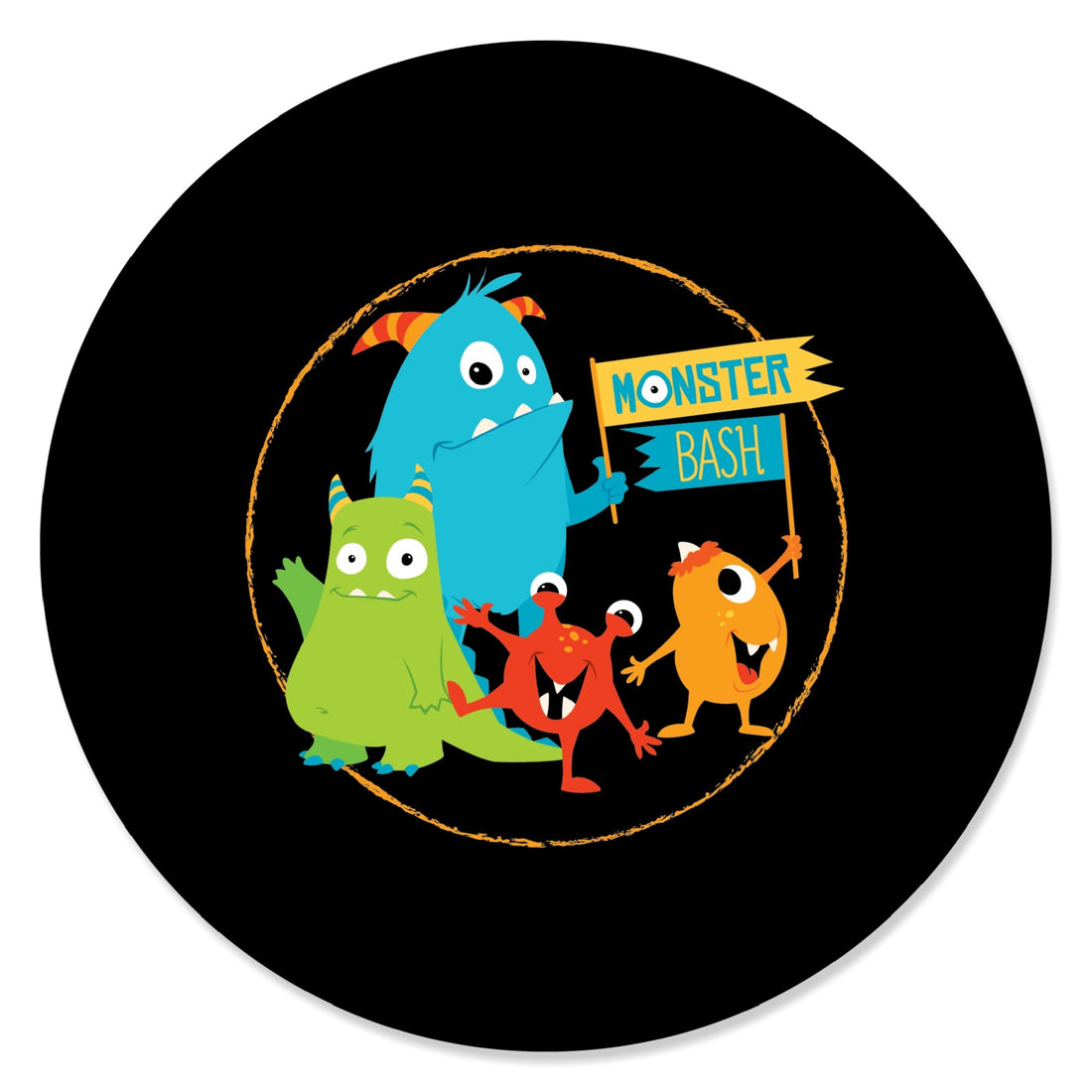 Monster Bash - Little Monster Birthday Party or Baby Shower Circle Sticker Labels - 24 Count