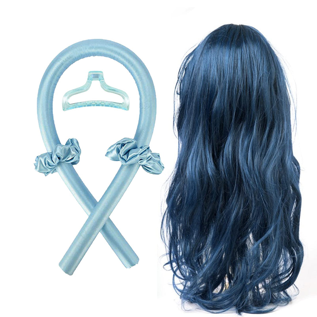 Fantasy: Heatless Curls Band with Hairpin, Curler Overnight DIY Hair Curls Without Heat Hairstyle Set, for Long Medium Hair (Blue-2)