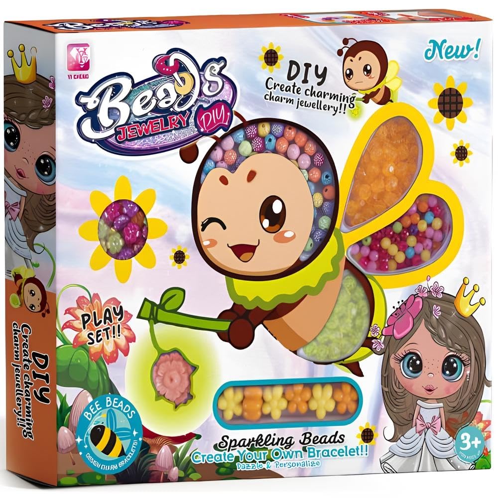 Beads Jewelry DIY Kit for Kids, Create Your Own Charm Bracelet Making Set, Sparkling Colorful Beads, Age 3+