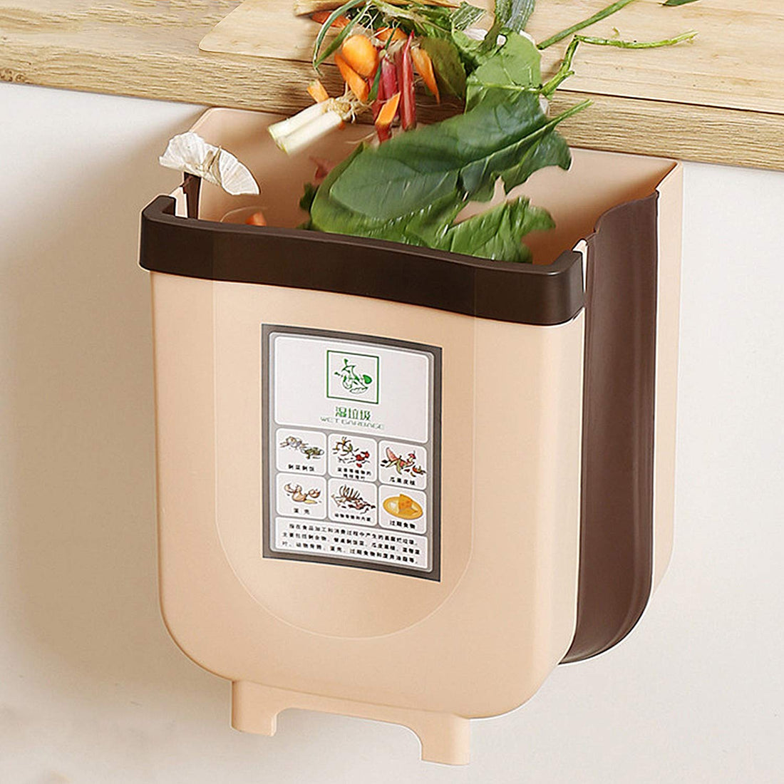 Youfeel Kitchen Hanging Trash Can Foldable Can For Kitchen Bedroom Waste Bin 11L Brown
