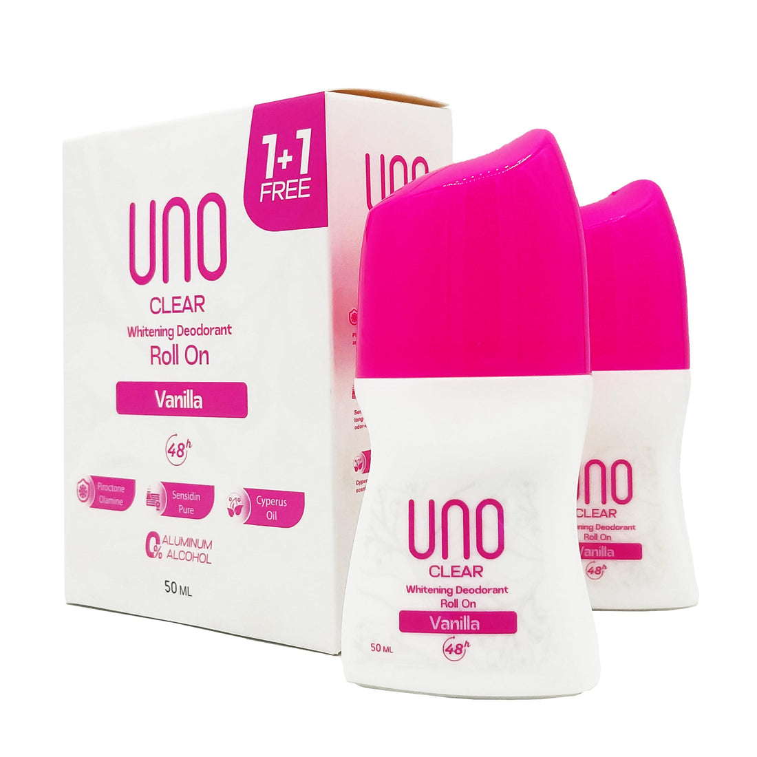 UNO Clear Whitening Creamy Deodorant Roll On (Pack Of 2) With The Scent Of Vanilla - 50 ml
