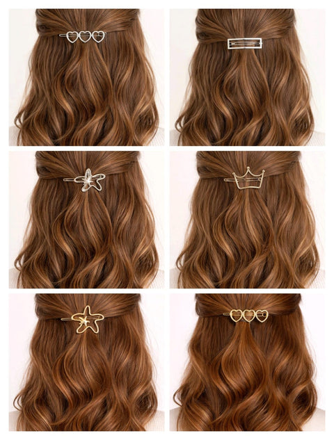 6 Pieces Metal Hair Clips Imported Assorted Styles Silver Gold Fashion Hair Accessories