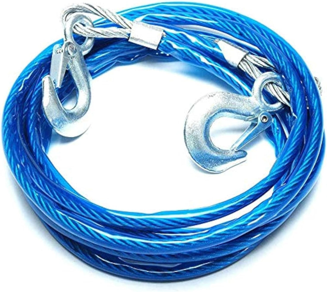 Steel Padded Emergency Tow Rope, Heavy Duty Tow Rope with Safety Latch Hooks and Reinforced Design for Vehicle Recovery and Emergencies (Blue, 8 Mil, 4 Meters, Holds 3 Ton) - by KaberTrade