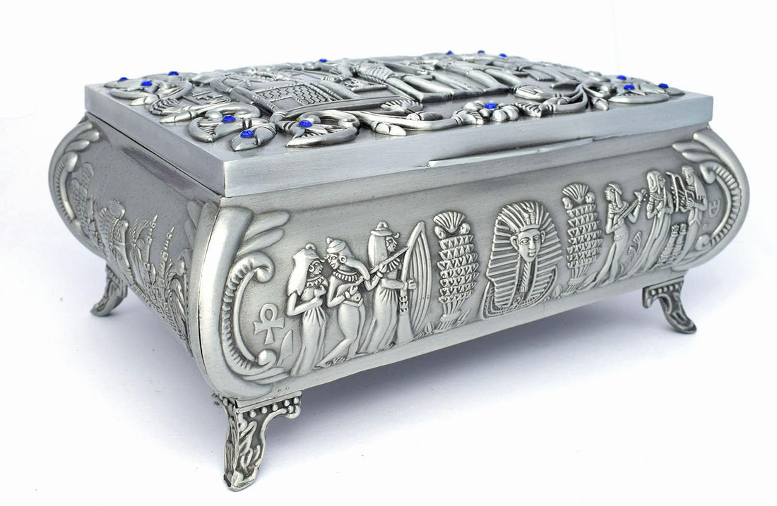 Immatgar Luxury Egyptian Pharaonic Jewelry Box from egypt Souvenir gifts for Women and Girls - Home Décor (Silver - 9.5 CM Width)