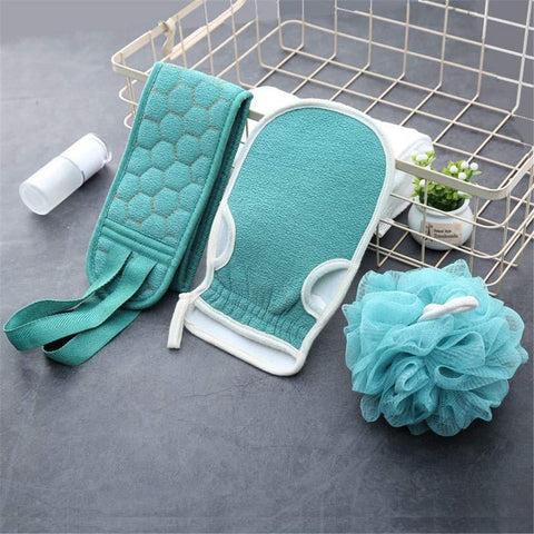 Bath Body Scrubber Sponges,3 Pack Bath Shower Gloves Clean Set (Blue) (Assorted Colors)