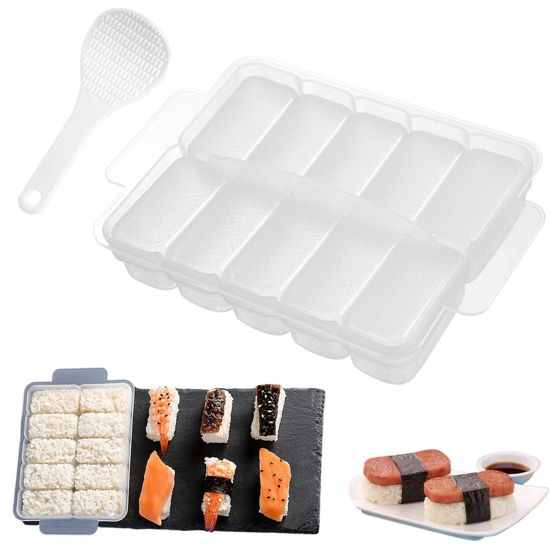 Nalaina 10 in 1 Sushi Mold Onigiri -Stick Onigiri Maker Sushi Press Mold for Home DIY, Kid Lunch Bento Luncheon Meat Press Rice Ball Making Props