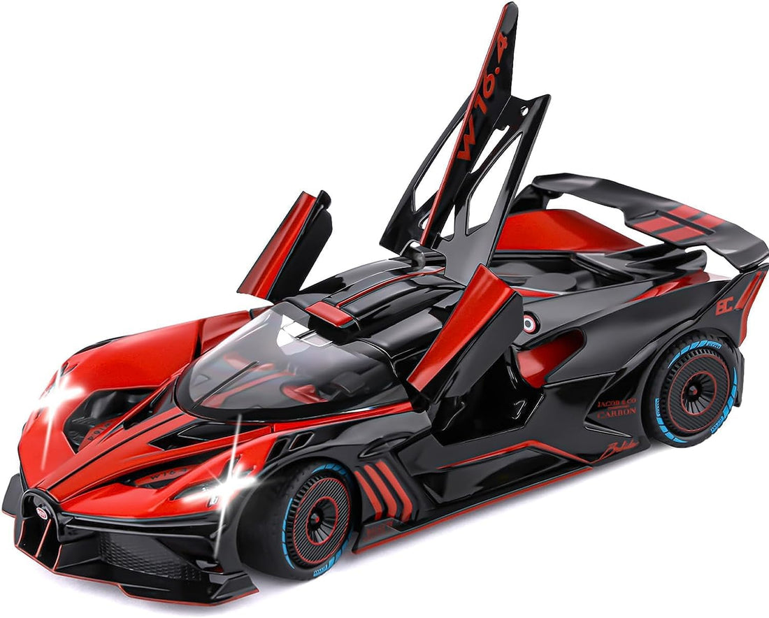 TOYS LAND 1:24 Scale Diecast Metal Toy Car, Pull Back Sports Model Vehicle with Openable Doors, Sound and Light Simulation, Zinc Alloy Collectible Car, Ideal Gifts for Adults Kids Boys Girls (Red)