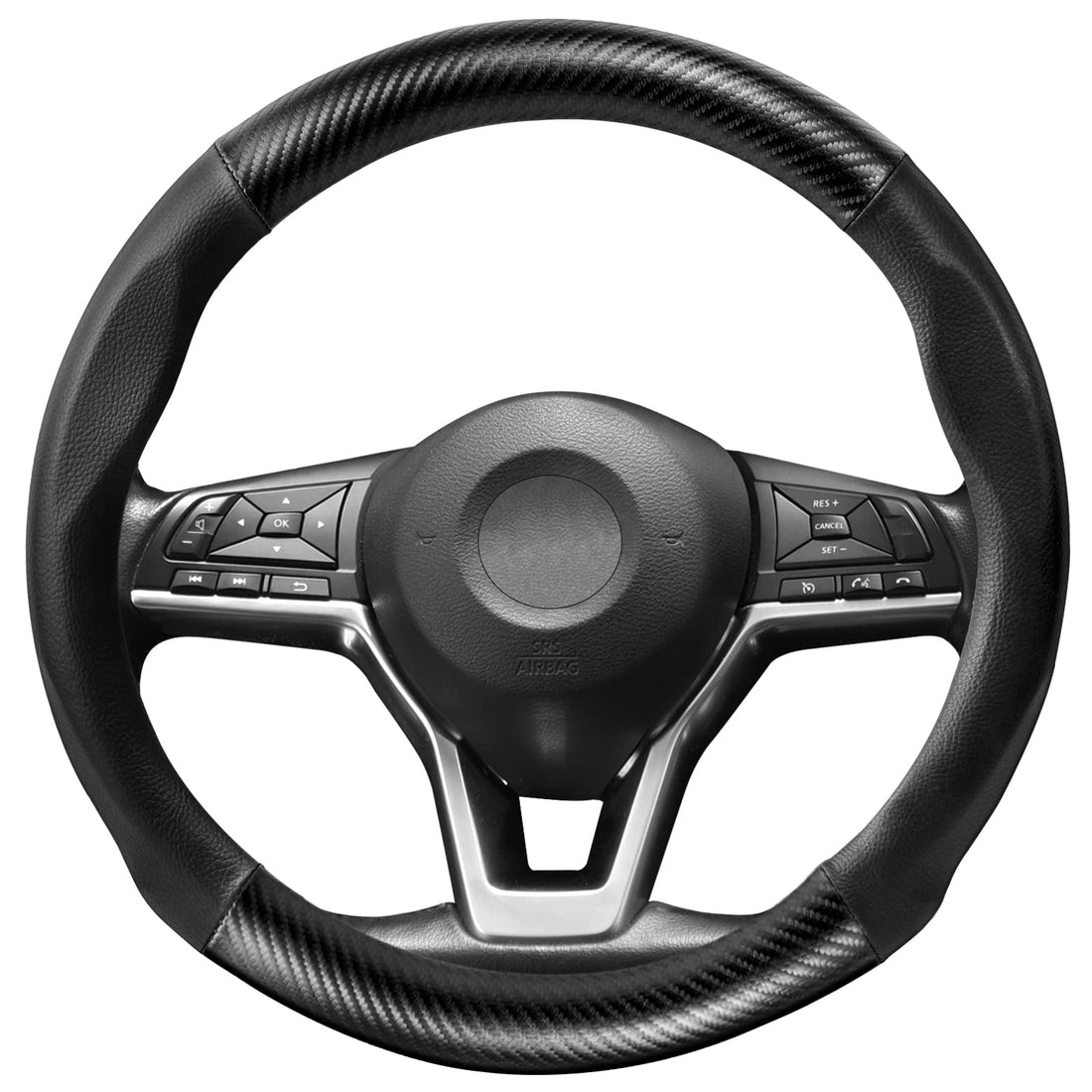 Ylife Sport Steering Wheel Cover - 15 inch Universal Microfiber Leather Non-Slip Breathable Comfortable & Carbon Fiber Pattern Auto Steering Wheel Covers Accessories for Men Women (Sport Black)