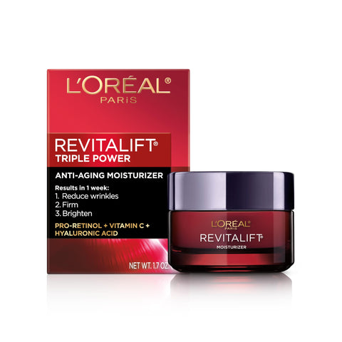 L'OREAL PARIS Skincare Revitalift Triple Power Anti-Aging Face Moisturizer with Pro Retinol, Hyaluronic Acid & Vitamin C to reduce wrinkles, firm and brighten skin, 1.7 Oz - (Packaging May Vary)
