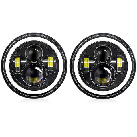 Eacam 7 Inch 6000K IP67 Waterproof LED Headlights Round Halo Angel Eyes DRL Amber Turn Signal Headlights Replace High/Low Beam Compatible with Most Car (2PCS)