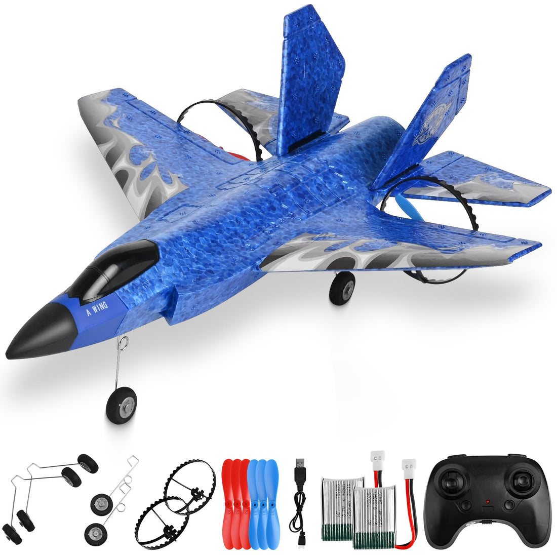Rc Airplane F35 Foam Rc Glider, 2.4Ghz-6 Axis Gyro rc Fighter with Led Lights and Two Batteries，Easy to Fly rc Planes for Adults and Kids