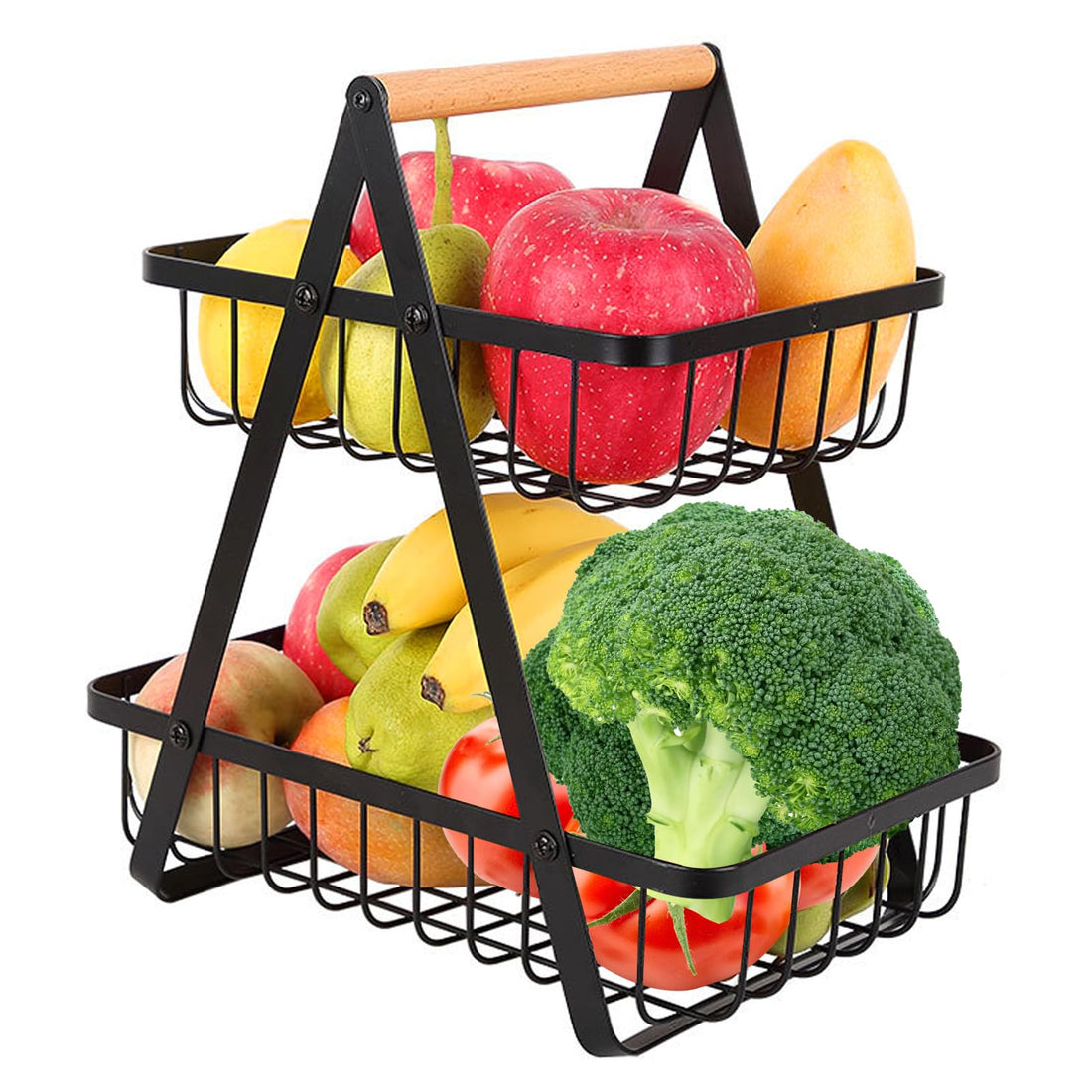 2-Tier Fruit Basket, Fruit and Vegetable Stander, Fruit Bowl Holder, Metal Fruit Bowl, 2 Tier Bread Basket, Removable Fruit Holder Storage for Kitchen, Office, Fruit Stand for Bread, Vegetables,