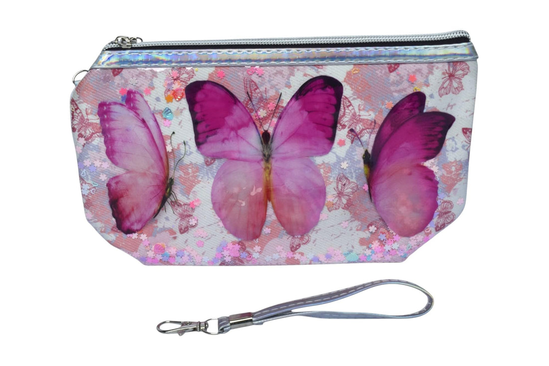 Butterflies Printed Cosmetic Case With Handle - Multicolor Sm4