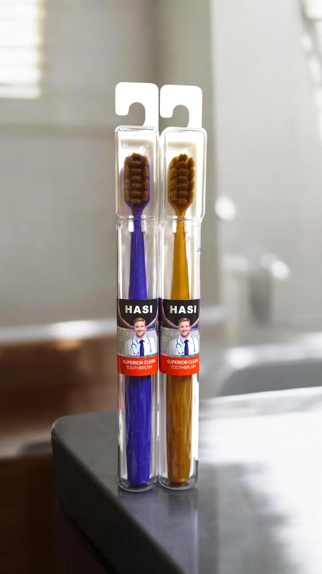HASI - PRO WHITE Toothbrush Set (2 Pieces) Multi Colors - Dense Bristle Technology for Whitening & Deep Cleaning - with Hygienic Protection Cover I from Al Shabrawini Pharmacy