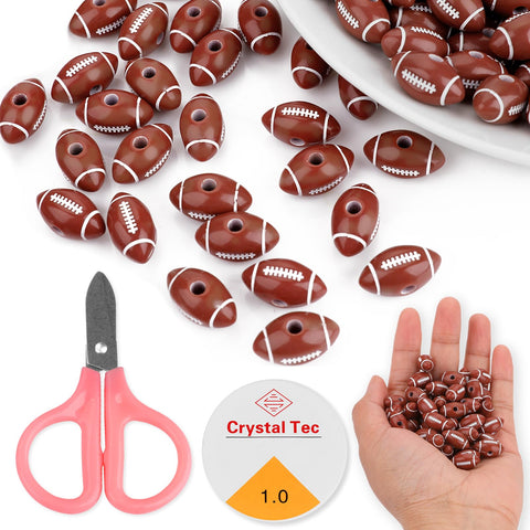Aster 100Pcs American Football Beads for Jewelry Making, 16mm Acrylic Sport Beads with Crystal Elastic Rope and Scissors for DIY Bracelets Making