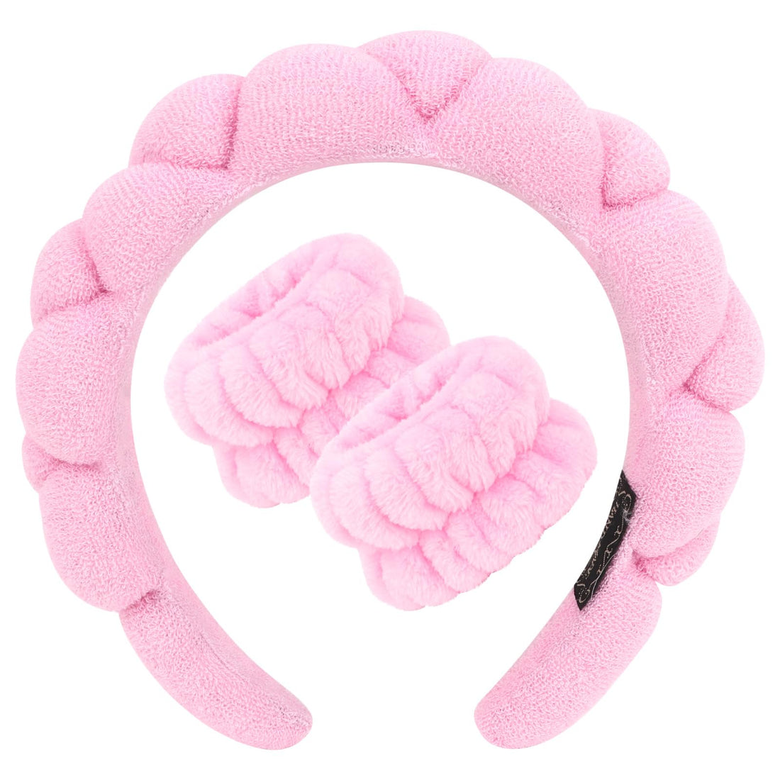 WHAVEL Spa Set, Puffy Terry Cloth Face Wash Headband and Wrist Bands for Women and Girls (Pink)