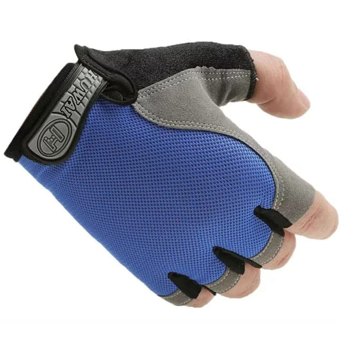 SportQ Half Finger Running Cycling Gloves Shock Absorbent Glove Breathable Cycling Motorcycle Gloves (Blue, Large)