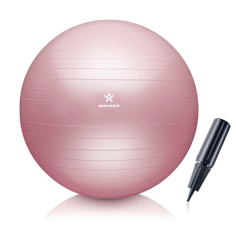 BODYMATE Exercise Ball - E-book with exercise guides included - Gym-quality Swiss balls for fitness, birthing, pregnancy - Air pump included - Anti-Burst - 65cm - Rose Gold