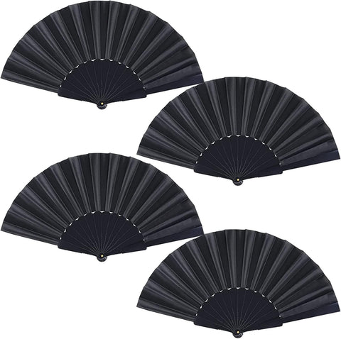Portable Folding Hand Fan for Women and Men – Stylish Fabric Spanish Chinese Fan for Party, Cosplay and Events (4, Black)