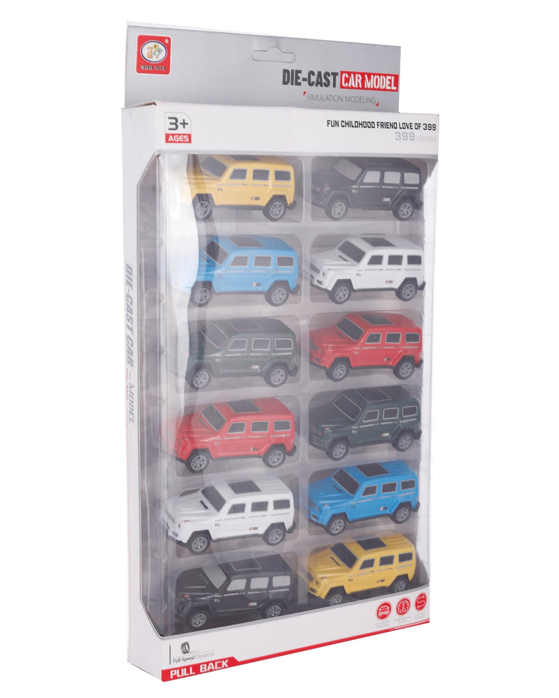 3A Boys 123-7D Plastic Die-Cast Cars Toy Model Set Of 12 Multi Color