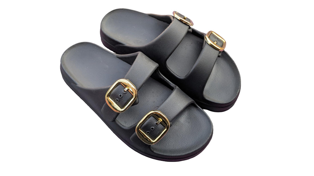 Women's Two Strap Slipper with Gold Bow | Medical Sole Height 5 cm