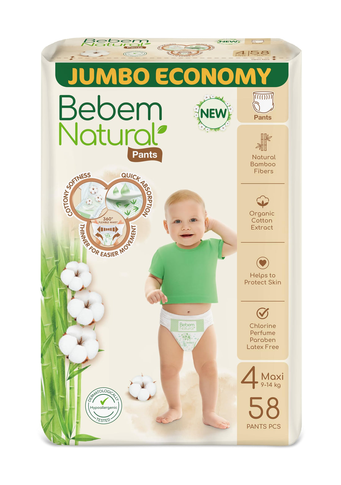 Bebem Natural - Pants Diapers - Jumbo Pack - Maxi Size 4 - 58 Pieces