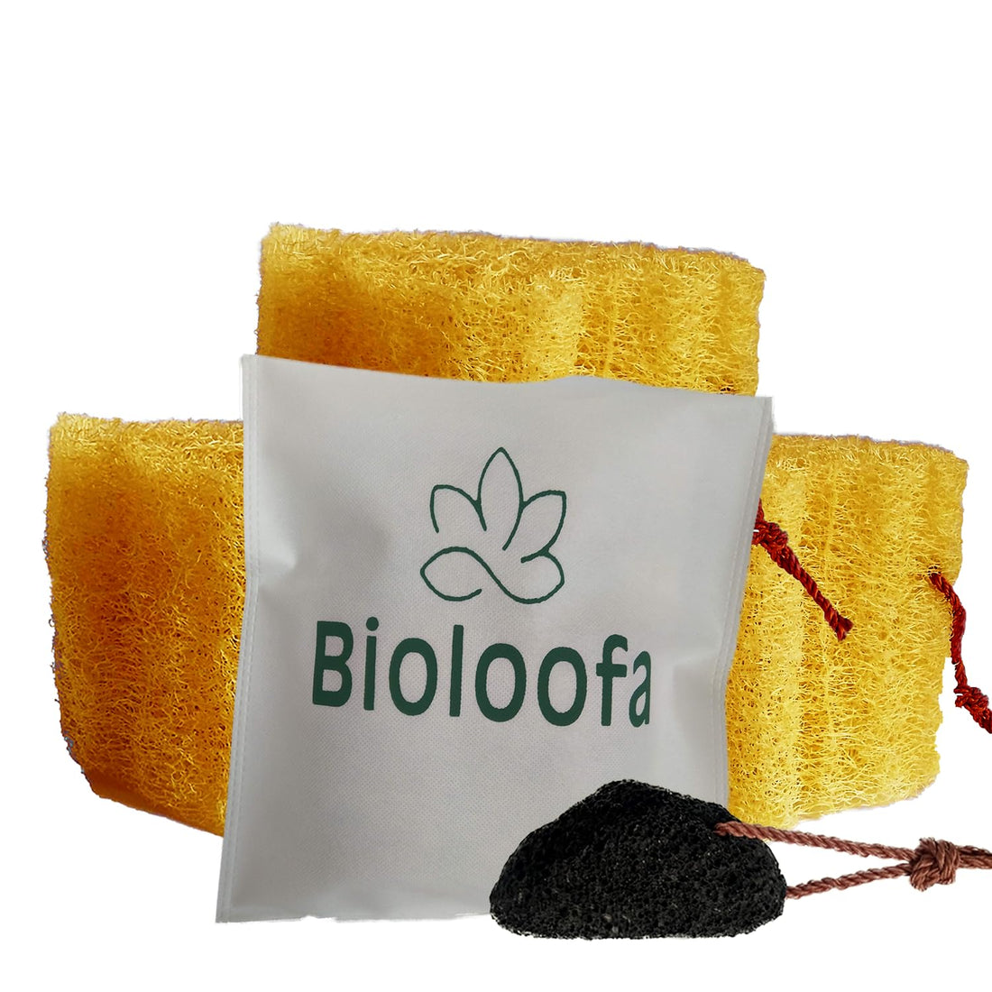 3 pieces of natural loofah plus 1 pumice stone, good body exfoliation