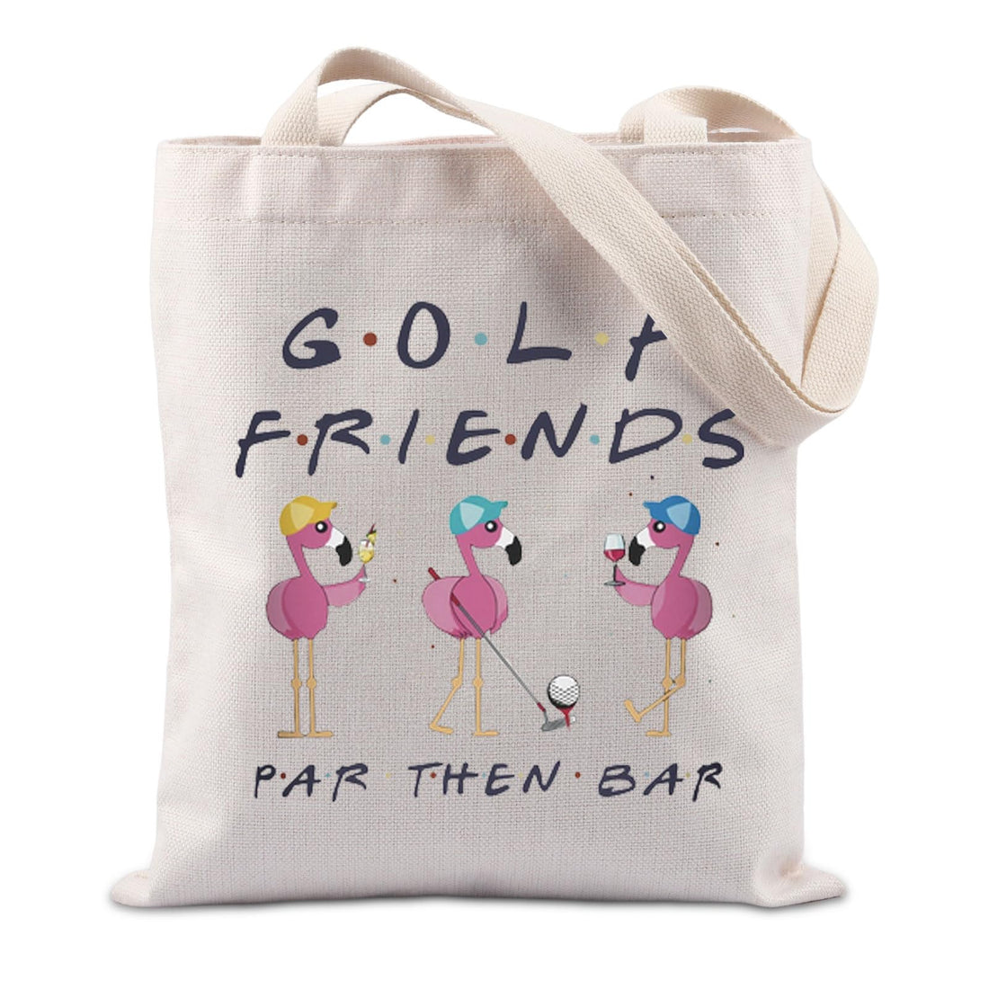 JTOUK Golf Friends Tote Bag Par Then Bar Flamingo Golf Canvas Shopping Bag for Golf Fans