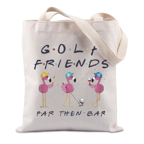 JTOUK Golf Friends Tote Bag Par Then Bar Flamingo Golf Canvas Shopping Bag for Golf Fans