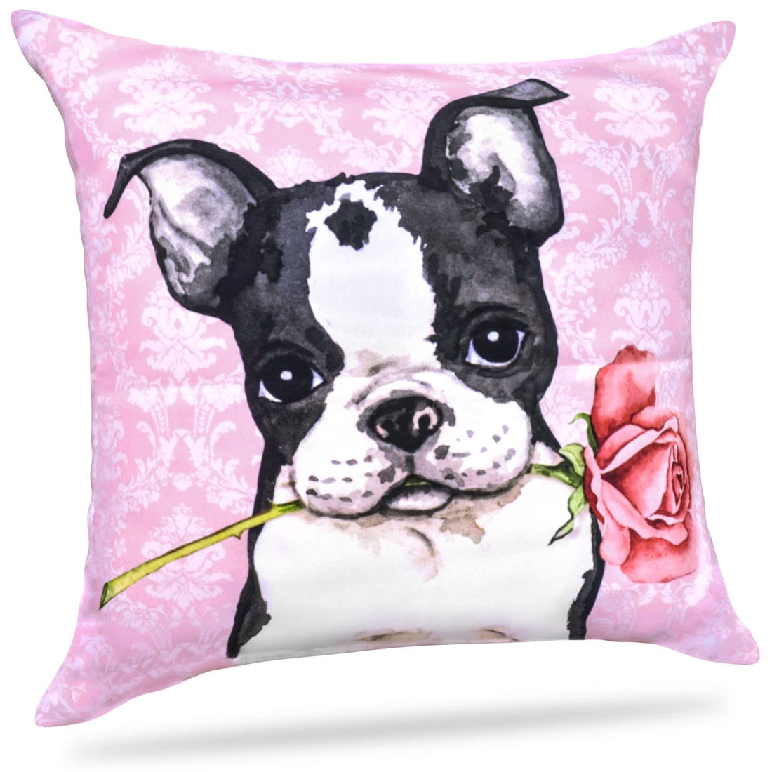 French Bulldog Pillow Cover Boston Terrier Pattern Pillowcase 16x16 Inch Pink Animal Pattern Polyester Accent Pillow Covers Home Decor Indoor Cartoon Kids Farmhouse Sofa Bed Hidden Zipper