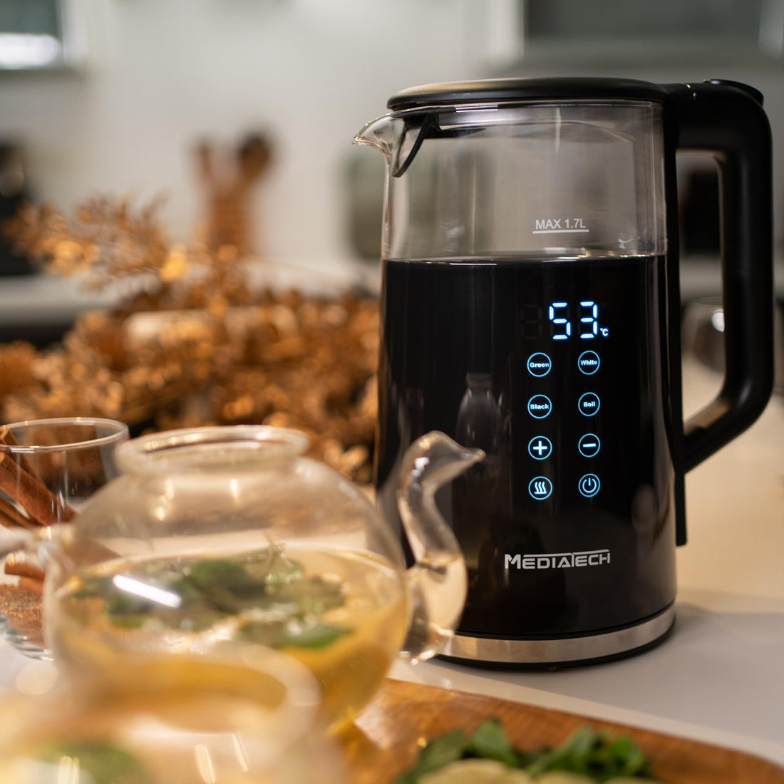 Media Tech Glass Digital Kettle 1.7L – PUREX – with Temperature Selection Display – MT-KDP005
