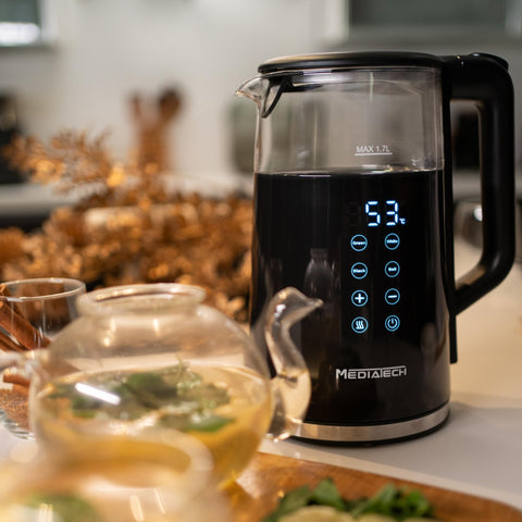 Media Tech Glass Digital Kettle 1.7L – PUREX – with Temperature Selection Display – MT-KDP005