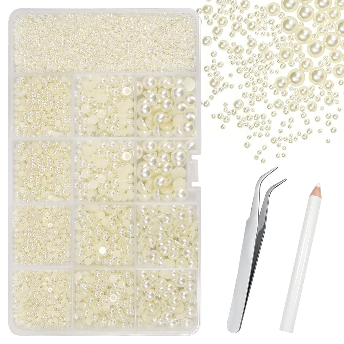 TOAOB THE ONE AND ONLY BABY 13000pcs Beige Flat Back Pearl Beads Half Round Imitation Pearls 2mm to 10mm Assorted Sizes Plastic Gem Pearls for Crafts Nails Phone Shoes Making DIY Crafting Accessory