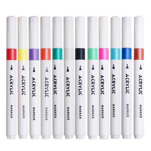 12 Colors Fine Tip Acrylic Paint Pens Markers Set, Quick Drying And Fade Resistant Drawing Marker，Premium Acrylic Paint Pens For Wood, Plastic Paper, Metal, And More, DIY Crafts Making Art Supplies